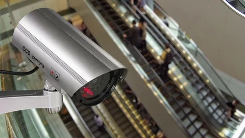 CCTV camera over in the escalator of metro area in concept of security. Stock Footage 81572404