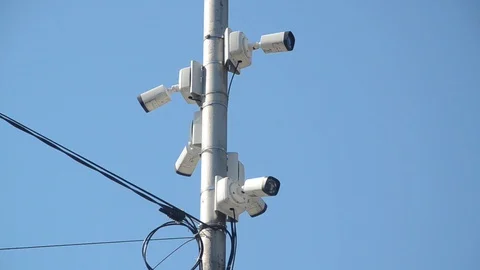 CCTV camera on the pole. Professional Surveillance Security cameras Video stock 130014689