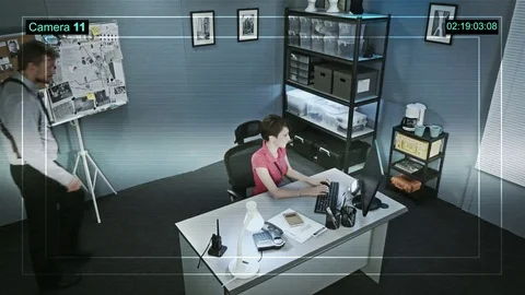 CCTV camera is recording the work of detectives and police station Video stock 71004325