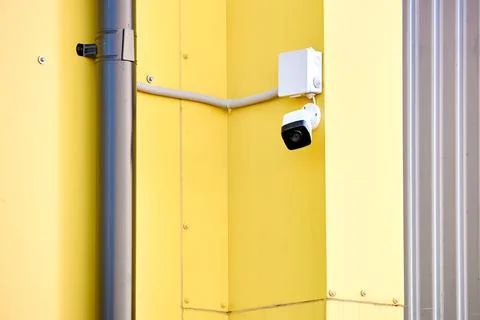 CCTV camera. Security camera on Aluminum composite panels for repair restore Stock Photos