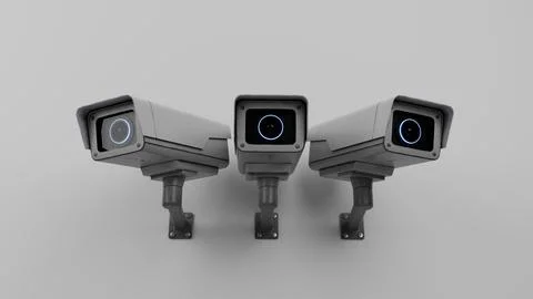 CCTV camera. Security camera on the wall. isolated background. 3d render Illustrazione stock