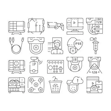 Cctv Camera Security Collection Icons Set Vector Stock Illustration