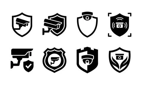 CCTV camera security icon set for surveillance and protection Stock Illustration