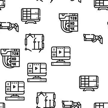 Cctv Camera Security Vector Seamless Pattern 스톡 일러스트