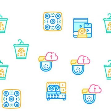 Cctv Camera Security Vector Seamless Pattern 스톡 일러스트