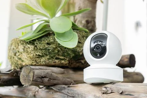 CCTV camera setting nearby the tree in the garden. Security system outdoor .. Stock Photos
