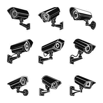 CCTV Camera sign Silhouette, Security Camera icon Surveillance and Protection, Stock Illustration