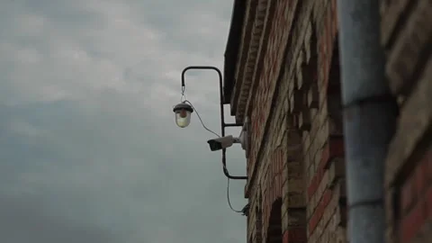 CCTV camera on the street on the corner of the house. Stock Footage 287901366