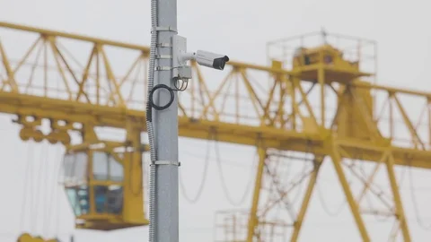 CCTV camera, surveillance camera at the factory, enterprise Stock Footage 121329568