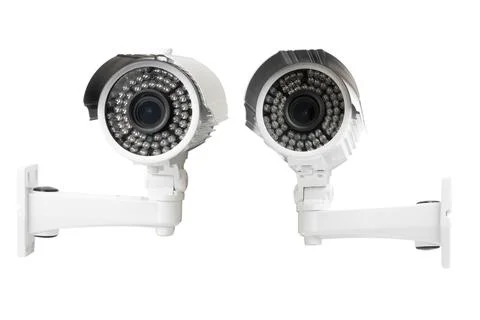 Cctv Camera, Wall Security Camera isolated on white background Stock Photos