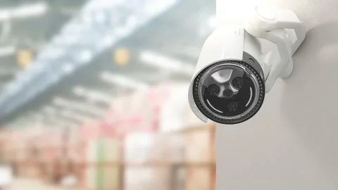 CCTV camera in warehouse. Scan the area for surveillance purposes.  Stock Footage 227698937