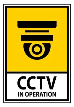 CCTV Camera Warning Sign in Operation Notice for Surveillance Safety Stock Illustration