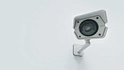CCTV camera on white background. Strangely distorted images from the wide-angle  스톡 동영상 302876084