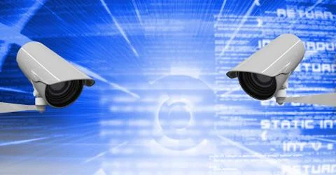 CCTV cameras against digital composite image イラスト素材