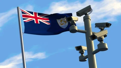 CCTV cameras with  Anguilla flag Stock Footage 276356034