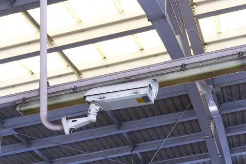 CCTV cameras are installed on the train station in Bangkok Stock Photos