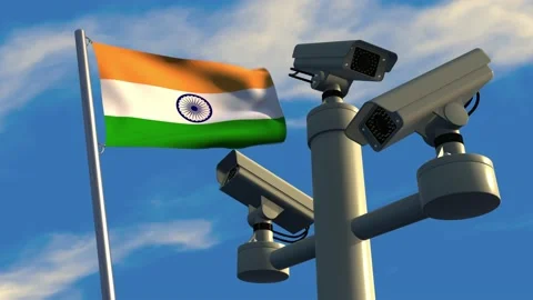CCTV cameras with Indian flag Stock Video Pond5