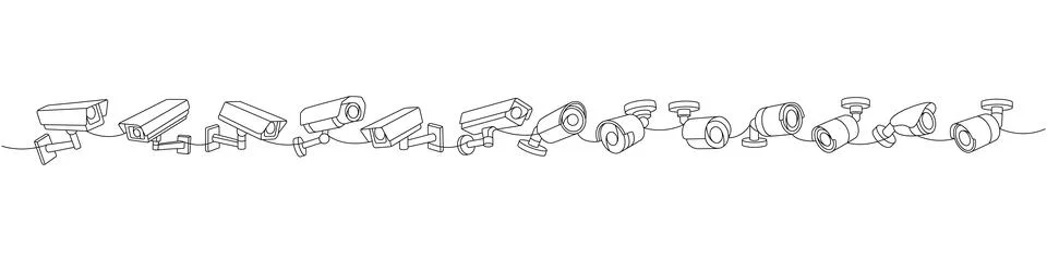 CCTV cameras one line continuous drawing. Safety home protection system. Vector Stock Illustration