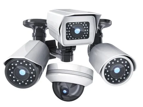 CCTV cameras on white isolated background. 3d illustration Stock Illustration