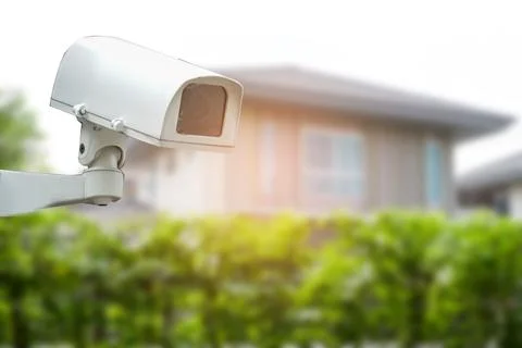 CCTV Closed circuit camera, TV monitoring at house village building constru.. Stock Photos