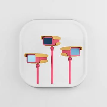 CCTV colored camera icon. 3d rendering white square button key, interface ui  Stock Illustration