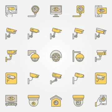 CCTV colored icons set. Vector camera creative signs Stock Illustration