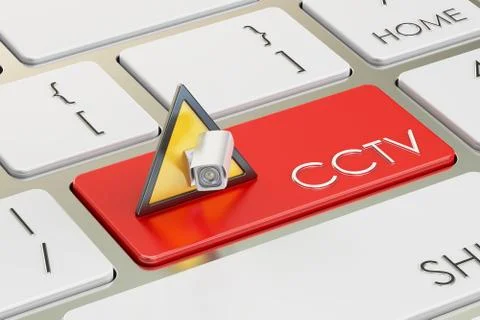 CCTV concept on red keyboard button, 3D rendering 스톡 일러스트