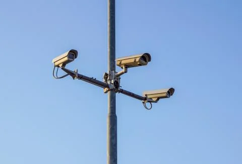 The CCTV on the evening of the sky background. Stock Photos