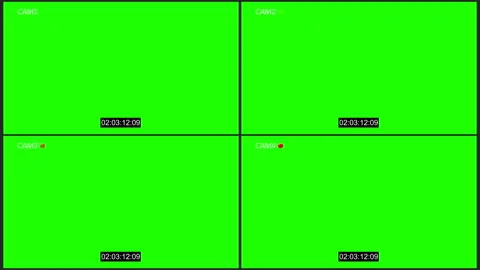 Cctv four cam with rec dot chroma key Stock Footage 89288747