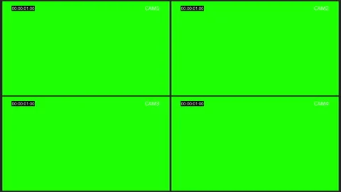 Cctv four cam screen chroma key Stock Footage 89288663