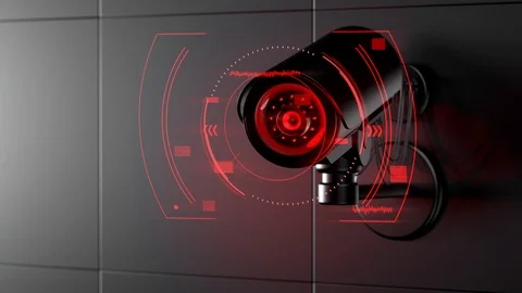 Cctv with futuristic interface scans environment for information about citize 스톡 동영상 108434032