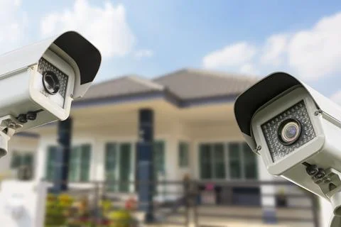 CCTV Home camera security operating at house. Stock Photos