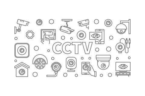 CCTV horizontal illustration. Vector concept line banner Stock Illustration