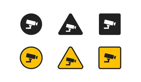 CCTV icon set. Security camera illustration symbol. Safety video sign, warn.. Stock Illustration