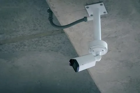 CCTV, indoor security camera on ceiling of modern building Stock Photos