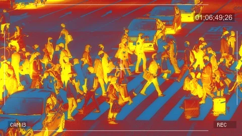CCTV Infrared Security Camera City People Crossing Street Thermal Stock-Footage 111294875