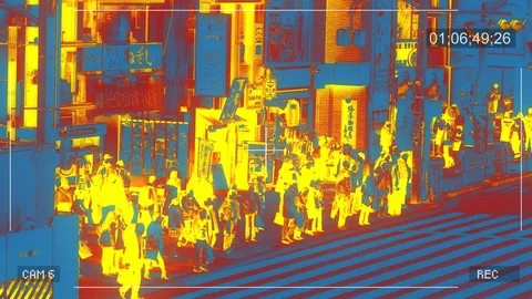 CCTV Infrared Security Thermal Camera City People Crossing Street Stock Footage 111284791