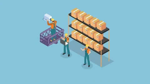 CCTV installation in warehouse 3d animation cartoon in 4k Stock Footage 229787795