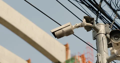 CCTV installed in city Real-time detection technology safety in construction Video stock 168569340