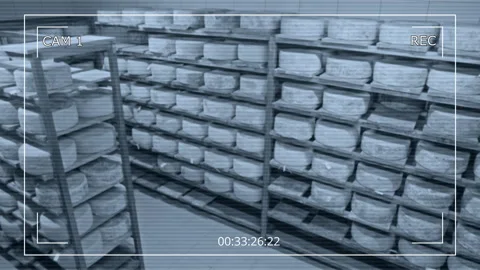 CCTV of Interior of Cheese Ripening Chamber at Dairy Processing Plant Stock Footage 293539124