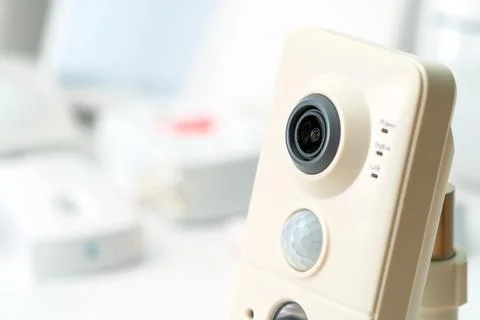 CCTV, ip camera Security on a light background, copy space. Stock Photos