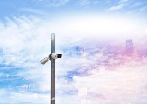 CCTV IP Camera wireless on electrical pole 스톡 사진