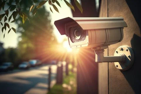 CCTV IP Camera wireless on house wall with copy space, security outdoor system Foto stock