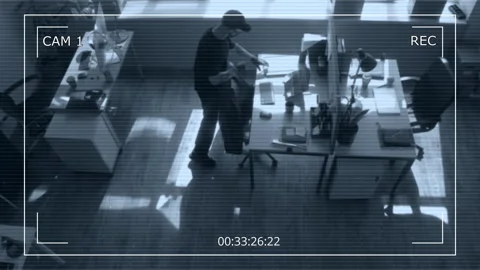 CCTV of Masked Man Sneaking into Office Room Stealing Corporate Data Stock Footage 313546930