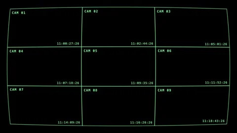 Cctv Nine Camera Grid Wall Overlay On Black Background 스톡 동영상 342719426
