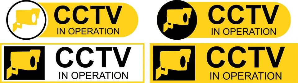 CCTV in operation warning labels for security surveillance areas Stock Illustration