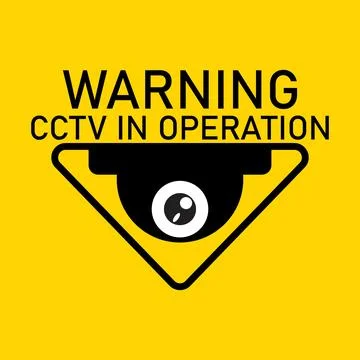 Cctv in operation warning sign. Security video round camera surveillance.  Stock Illustration