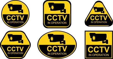 CCTV in operation warning signs for security surveillance Stock Illustration