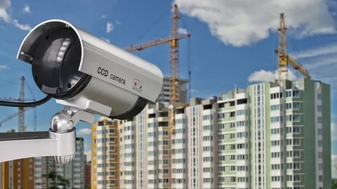 CCTV or surveillance operating over construction site. Timelapse video Stock Footage 82152682