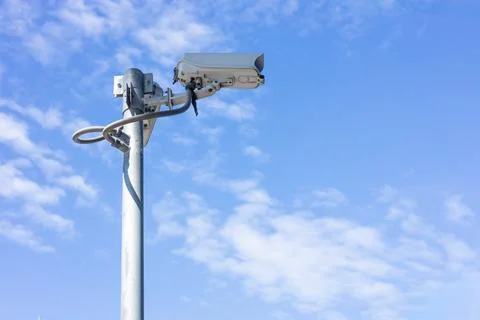 CCTV outdoor camera, building security guard. area safety surveillance cam .. Stock Photos